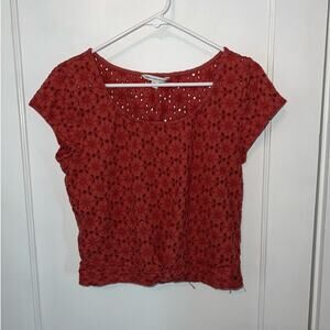 American Eagle scoop neck eyelet tie knot short sleeve top size L